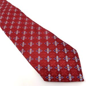 Jos A Bank Men Tie Necktie Men Red Geometric 60” X 3.5” Silk Hand Made In Italy